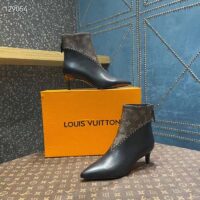 Louis Vuitton Women LV Signature Ankle Boot Black Calf Leather Patent Monogram Canvas (6)