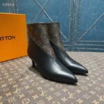 Louis Vuitton Women LV Signature Ankle Boot Black Calf Leather Patent Monogram Canvas - Imagen 5