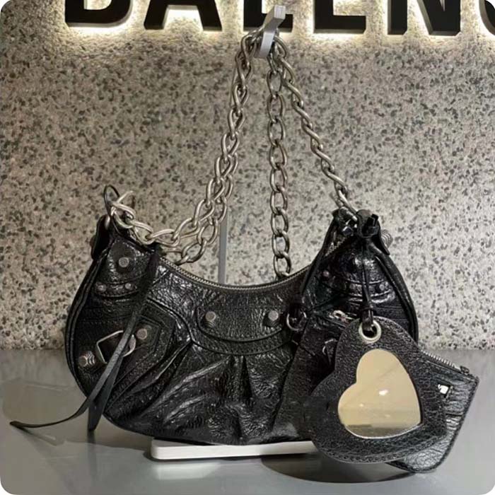 Balenciaga Women BB Le Cagole XS Shoulder Bag Black Arena Lambskin (4)
