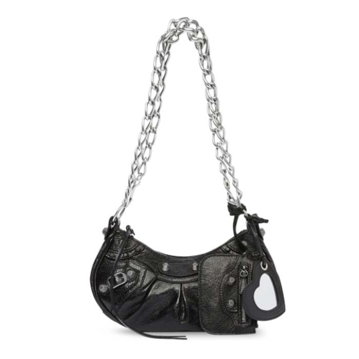 Balenciaga Women BB Le Cagole XS Shoulder Bag Black Arena Lambskin