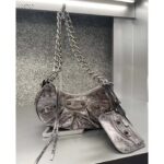 Balenciaga Women BB Le Cagole XS Shoulder Bag Silver Metallized Arena Lambskin - Imagen 4