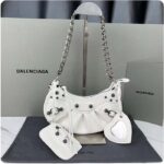Balenciaga Women BB Le Cagole XS Shoulder Bag White Arena Lambskin - Image 2