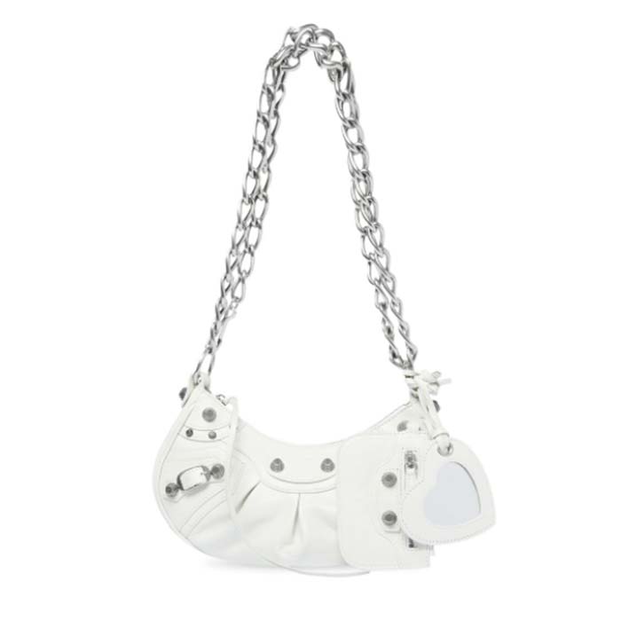 Balenciaga Women BB Le Cagole XS Shoulder Bag White Arena Lambskin