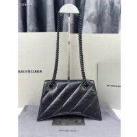 Balenciaga Women Crush Small Chain Bag Quilted Black Crushed Calfskin Black Matte Hardware (9)