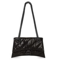 Balenciaga Women Crush Small Chain Bag Quilted Black Crushed Calfskin Black Matte Hardware (9)