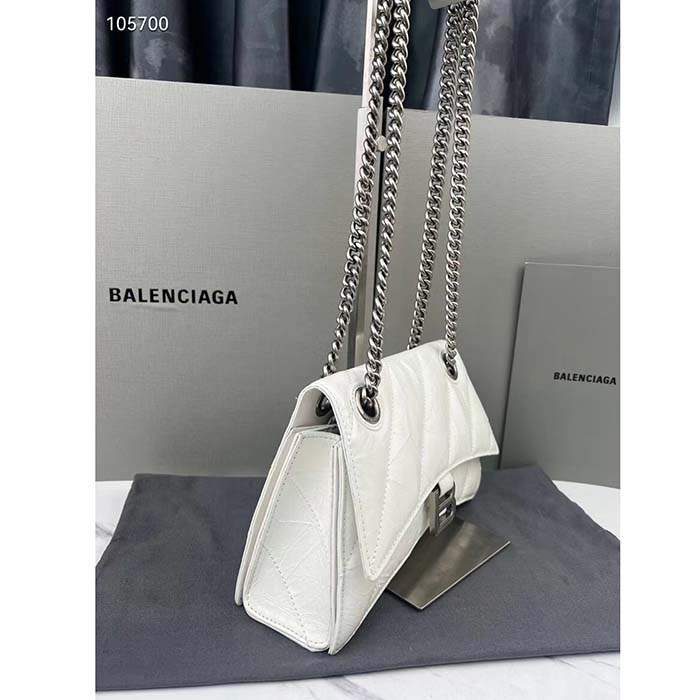 Balenciaga Women Crush Small Chain Bag Quilted White Crushed Calfskin Aged-Silver Hardware (11)