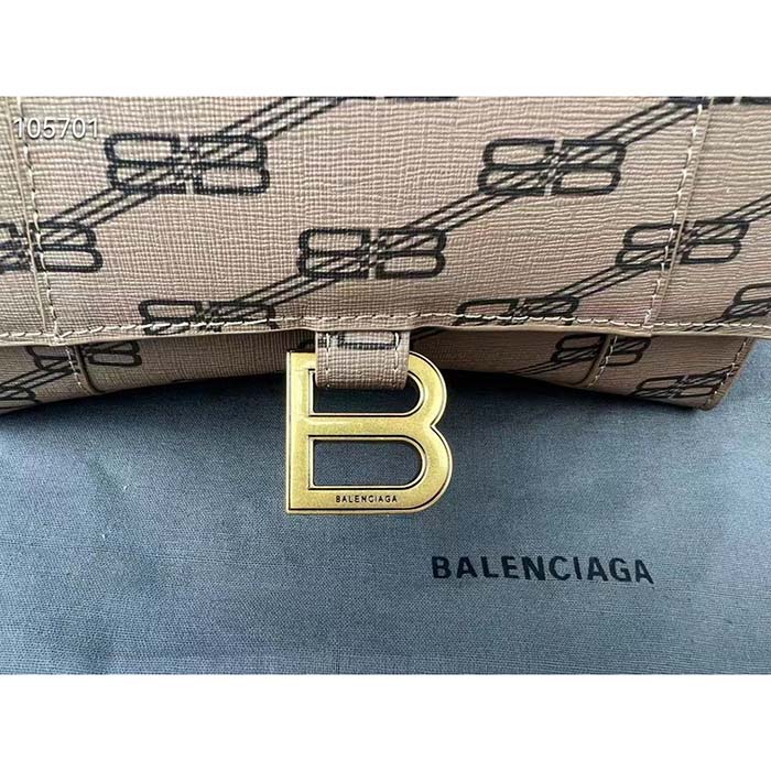 Balenciaga Women Hourglass Small Handbag Beige Brown BB Monogram Coated Canvas (10)