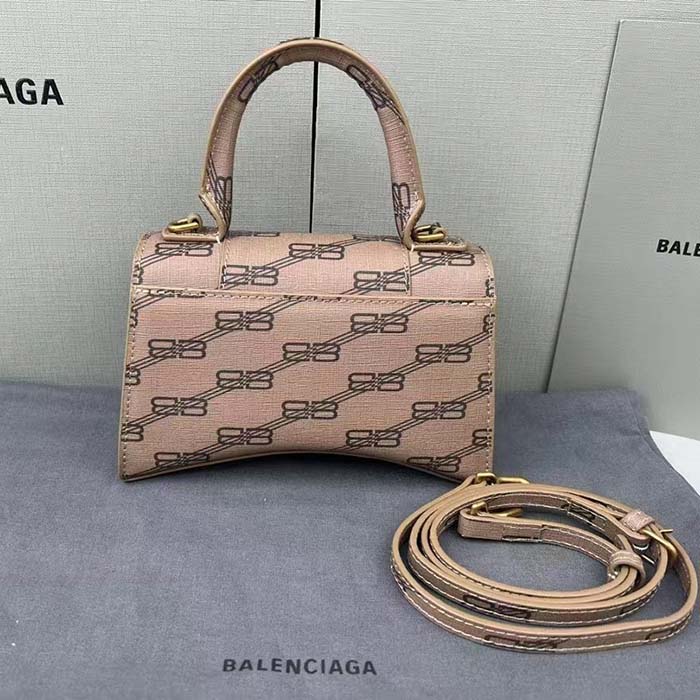 Balenciaga Hourglass Xs Bb Monogram Bag In Beige/brown