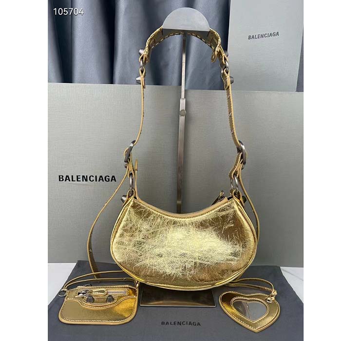 Balenciaga Women Le Cagole XS Shoulder Bag Gold Metallized Arena Lambskin (4)