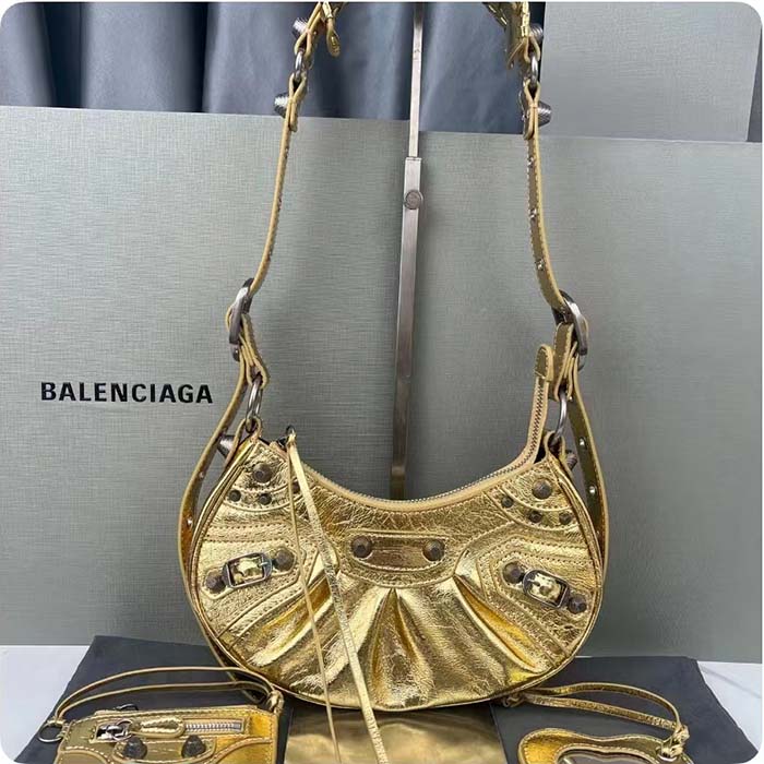 Balenciaga Women Le Cagole XS Shoulder Bag Gold Metallized Arena Lambskin (5)