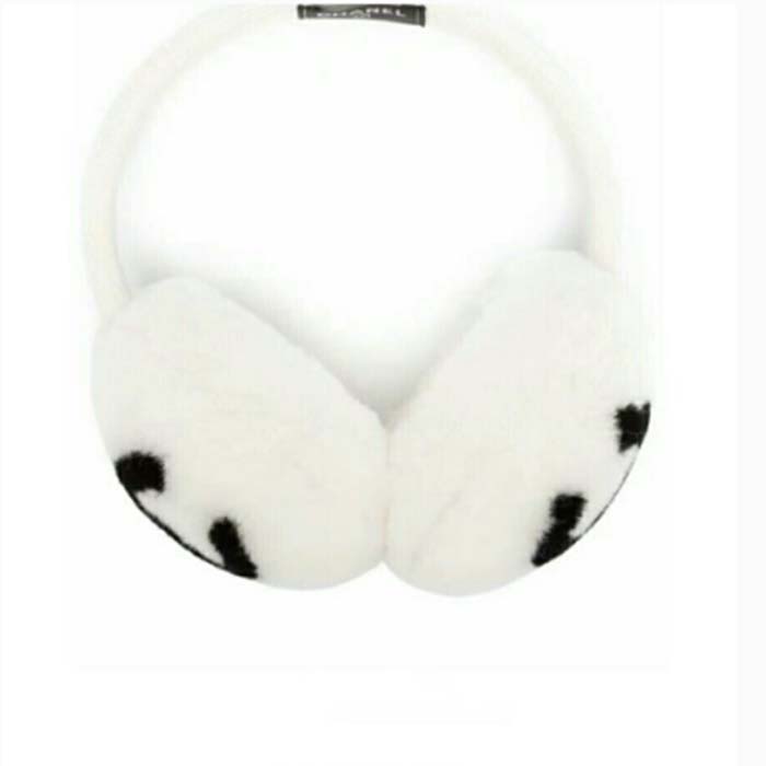 Chanel CC Women Earmuffs Winter Sports Ear Protectors White Black Wool