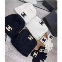 Chanel Unisex CC A Set of Ahead Beanie Gloves Scarf White Black One Size (5)