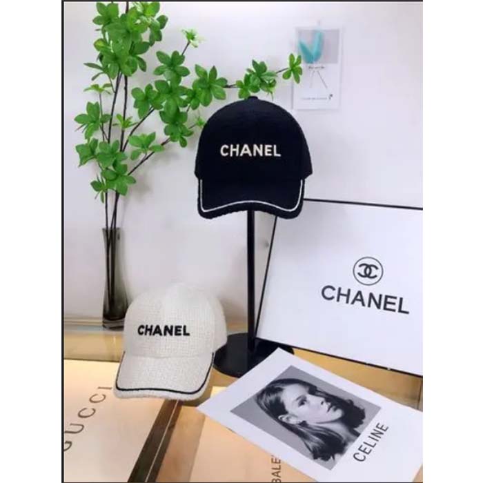 Chanel Unisex CC One Size Black White Cotton Hat (1)