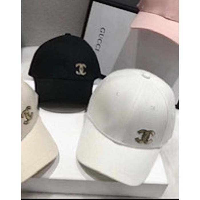 Chanel Unisex CC One Size White Black Cotton Hat