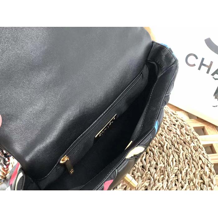 Chanel Women CC 19 Flap Bag Goatskin Gold Silver-Tone Metal Multicolor Black (1)