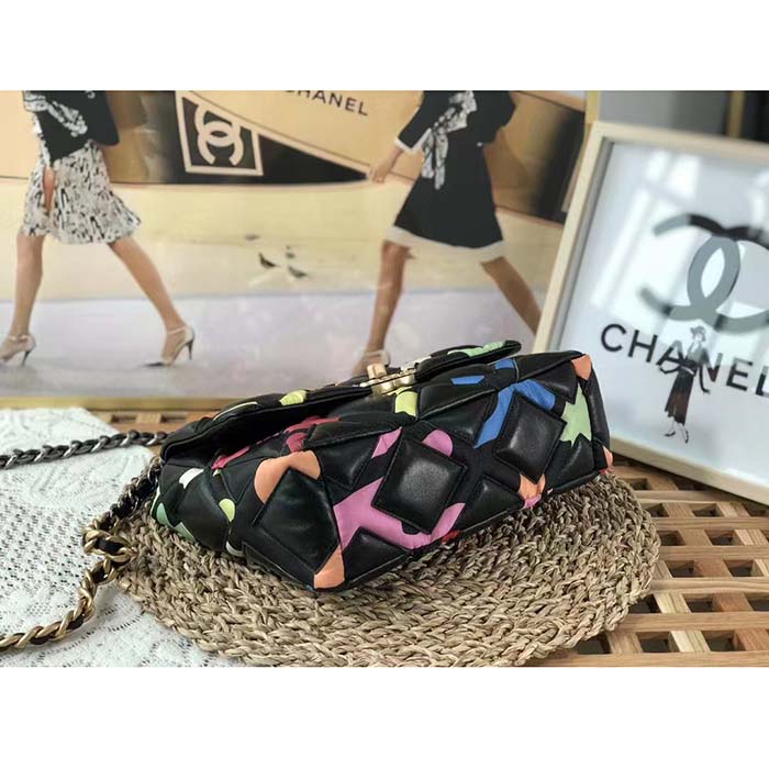 Chanel Women CC 19 Flap Bag Goatskin Gold Silver-Tone Metal Multicolor Black (2)