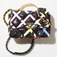 Chanel Women CC 19 Flap Bag Goatskin Gold Silver-Tone Metal Multicolor Black (6)