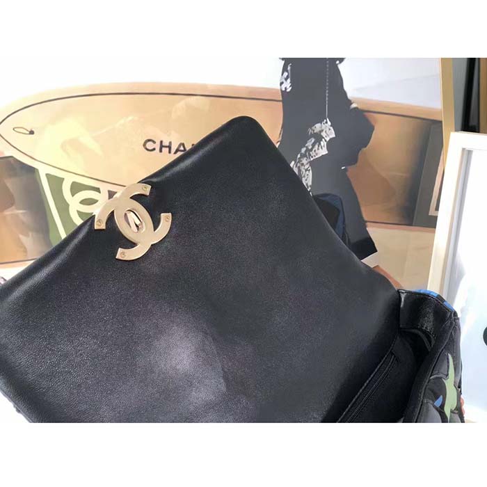 Chanel Women CC 19 Flap Bag Goatskin Gold Silver-Tone Metal Multicolor Black (8)