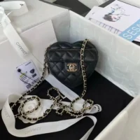 Chanel Women CC Heart Shape Bag Black Calfskin Leather Gold-Tone Metal (1)
