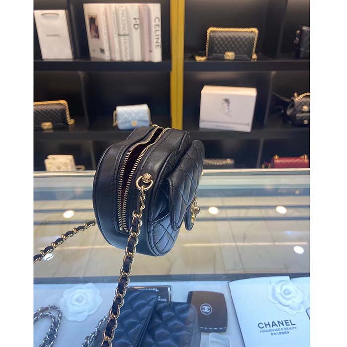 Chanel Women CC Heart Shape Bag Black Calfskin Leather Gold-Tone Metal (2)