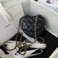 Chanel Women CC Heart Shape Bag Black Calfskin Leather Gold-Tone Metal (1)
