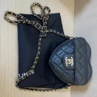 Chanel Women CC Heart Shape Bag Black Calfskin Leather Gold-Tone Metal (1)