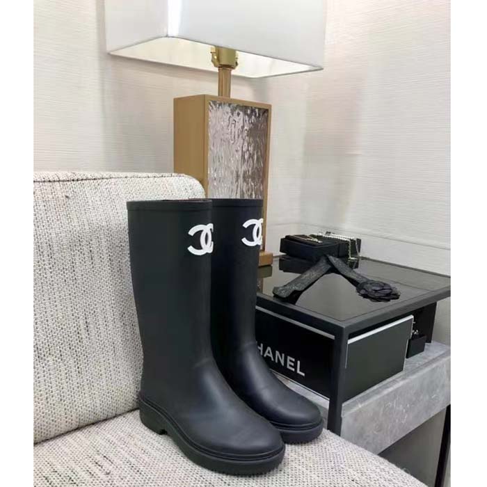 Chanel Women CC High Boots Caoutchouc Leather Black (10)