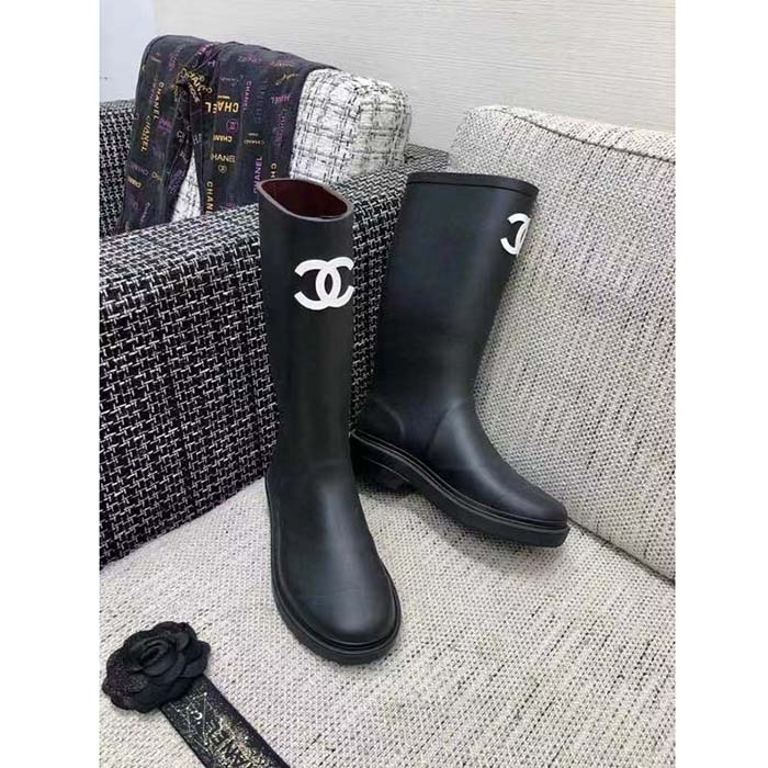 Chanel Women CC High Boots Caoutchouc Leather Black - LULUX