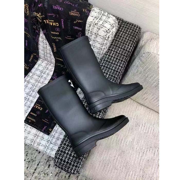 Chanel Women CC High Boots Caoutchouc Leather Black (6)