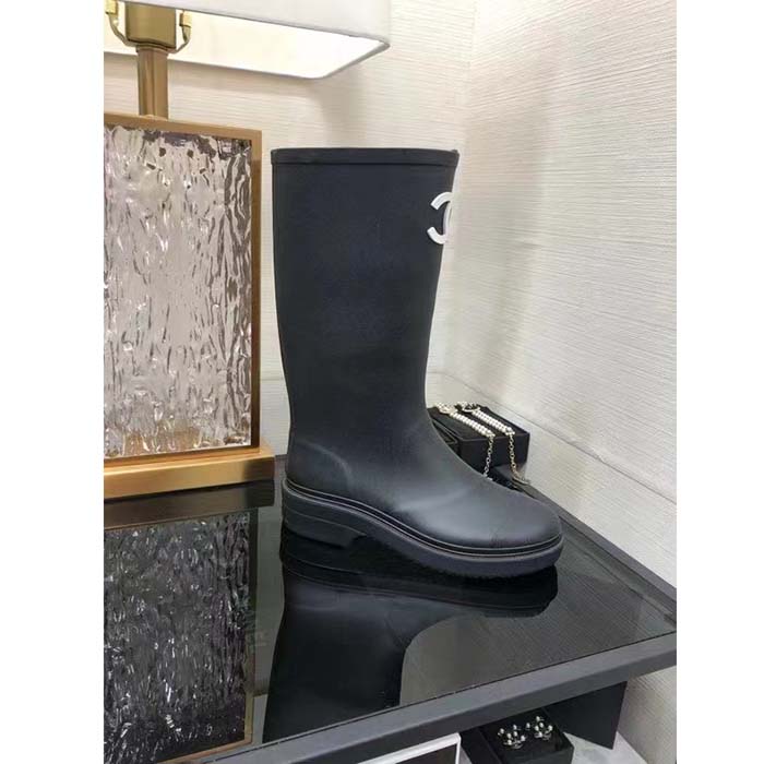 Chanel Black Caoutchouc CC Rain Boots 38