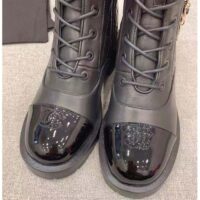 Chanel Women CC Lace-Ups Boots Lambskin & Grained Calfskin Black 4 Cm Heel (8)