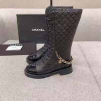 Chanel Women CC Lace-Ups Boots Lambskin & Grained Calfskin Black 4 Cm Heel (8)