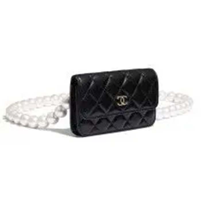 Chanel Women CC Shoulder Flap Bag Artificial Pearl Chain Calfskin Leather