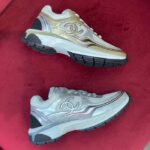 Chanel Women CC Sneakers Fabric Laminated White Silver 1 Cm Heel – Bild 11