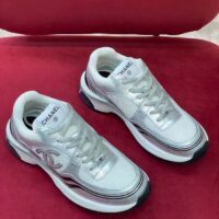 Chanel Women CC Sneakers Fabric Laminated White Silver 1 Cm Heel (15)