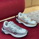 Chanel Women CC Sneakers Fabric Laminated White Silver 1 Cm Heel – Bild 4