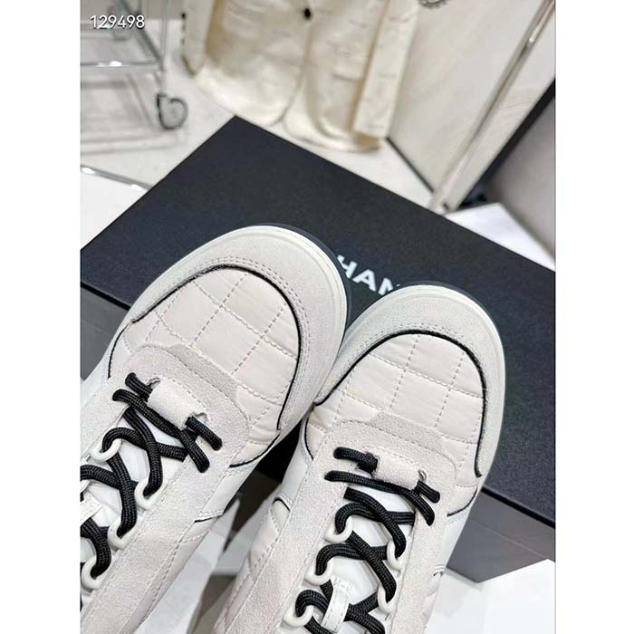 Chanel Women CC Sneakers Fabric Suede Calfskin Calfskin White Light Gray (1)