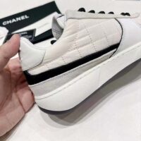 Chanel Women CC Sneakers Fabric Suede Calfskin Calfskin White Light Gray (9)