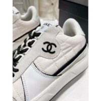 Chanel Women CC Sneakers Fabric Suede Calfskin Calfskin White Light Gray (9)