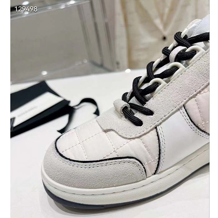 Chanel Women CC Sneakers Fabric Suede Calfskin Calfskin White Light Gray (5)