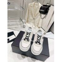 Chanel Women CC Sneakers Fabric Suede Calfskin Calfskin White Light Gray (9)