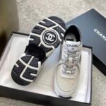 Chanel Women CC Sneakers Fabric & Suede Calfskin Ivory Light Gray & White 1 Cm Heel - Image 7
