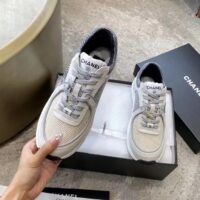 Chanel Women CC Sneakers Fabric & Suede Calfskin Ivory Light Gray & White 1 Cm Heel (7)