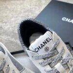 Chanel Women CC Sneakers Fabric & Suede Calfskin Ivory Light Gray & White 1 Cm Heel - Image 10