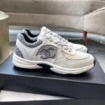 Chanel Women CC Sneakers Fabric & Suede Calfskin Ivory Light Gray & White 1 Cm Heel - Image 2
