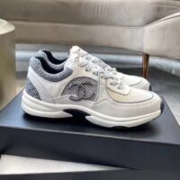 Chanel Women CC Sneakers Fabric & Suede Calfskin Ivory Light Gray & White 1 Cm Heel (7)