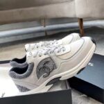 Chanel Women CC Sneakers Fabric & Suede Calfskin Ivory Light Gray & White 1 Cm Heel - Image 3