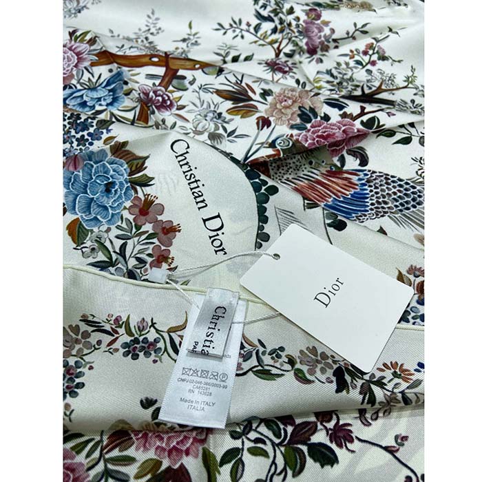 Dior CD Women Jardin D’Hiver 90 Square Scarf White Multicolor Silk Twill (8)
