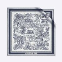 Dior CD Women Toile De Jouy Sauvage Square 90 Scarf Ivory Navy Blue Silk Twill (1)