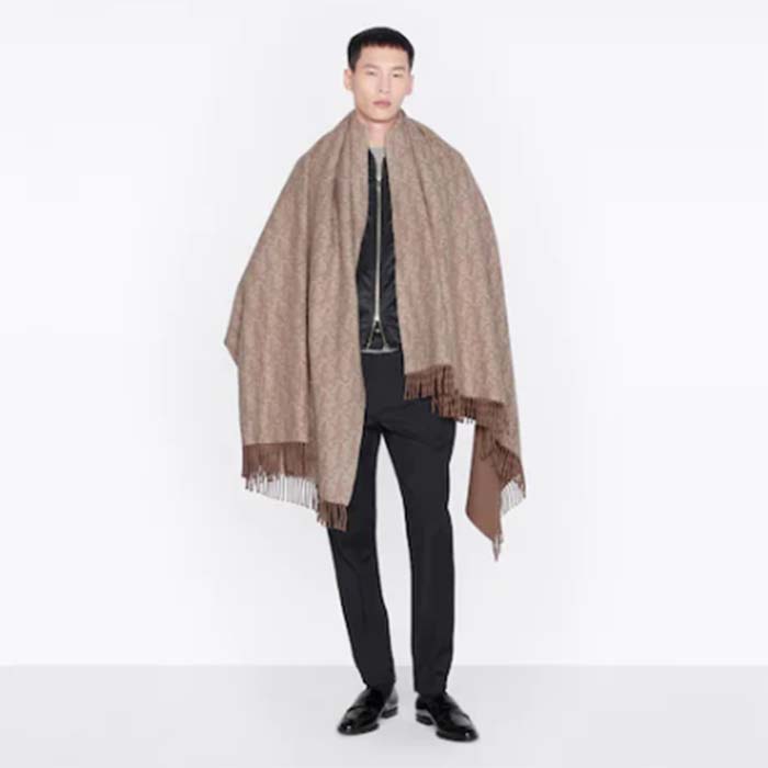 Dior Unisex CD Dior Oblique Double-Sided Blanket Jacquard Side Beige Cashmere Wool (3)